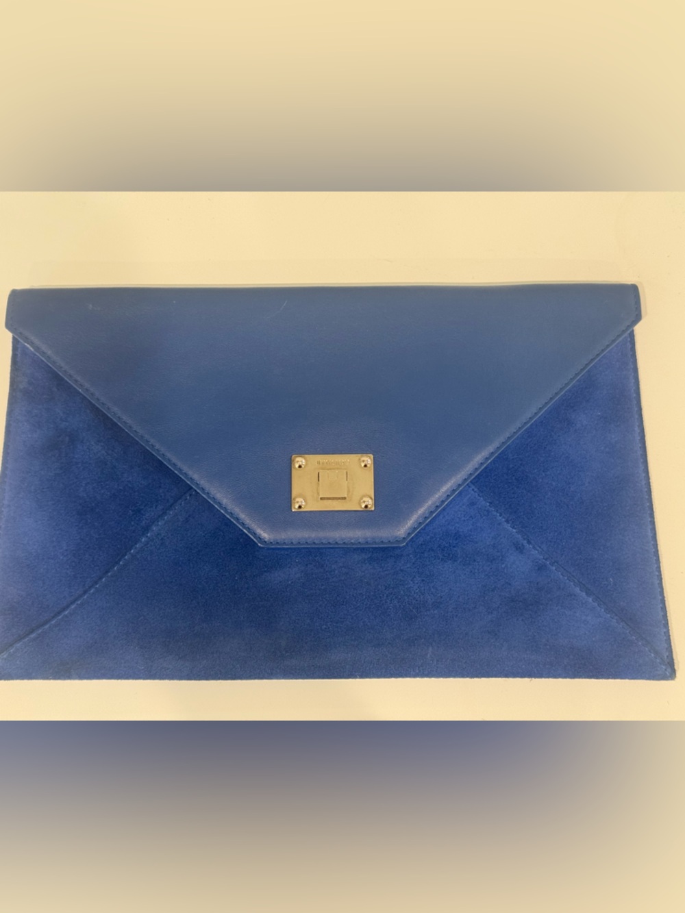 JIMMY CHOO Blue Suede and Leather Envelope Clutch